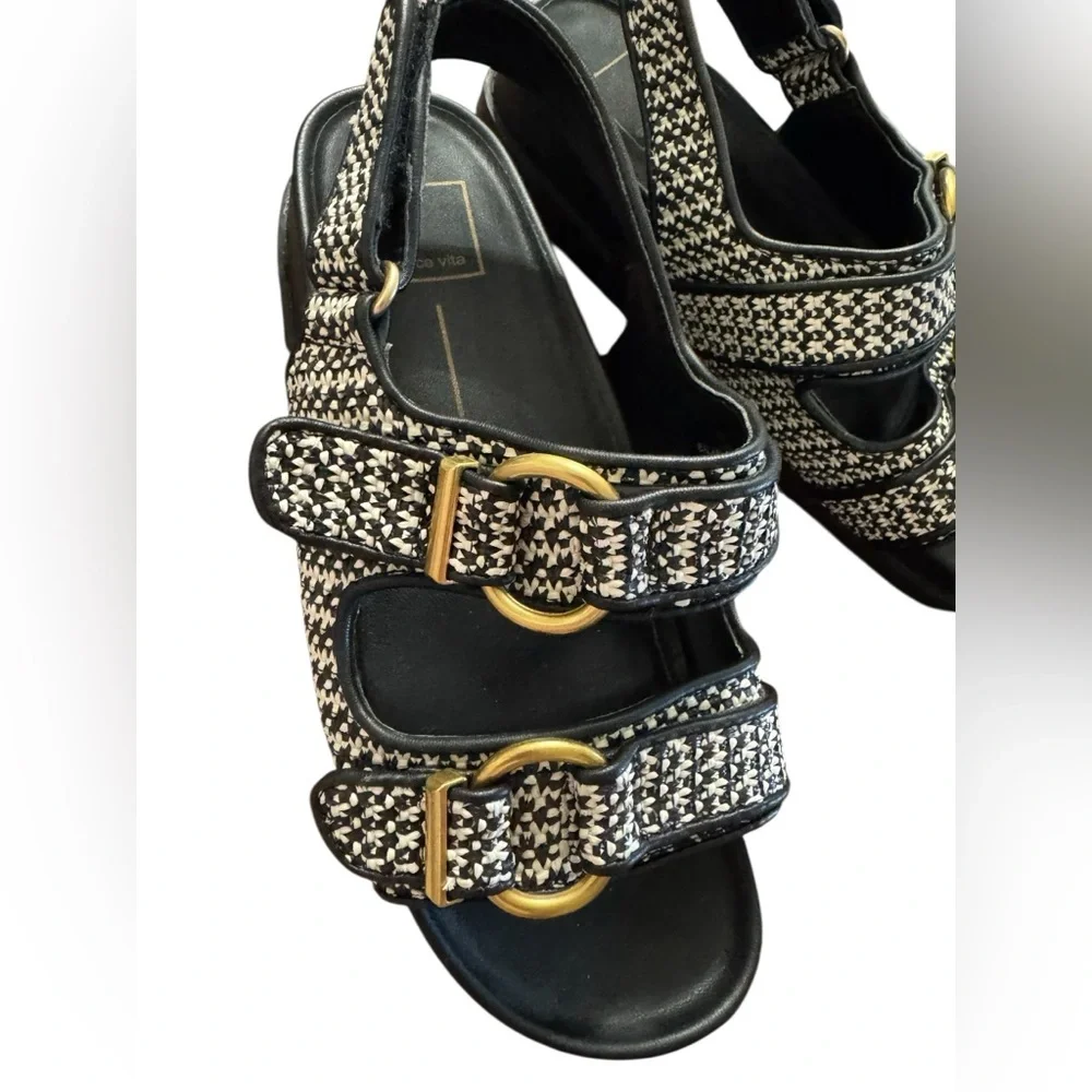 Dolce Vita Black White Shelli Wedge Sandal‎ 8W